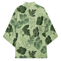 Vesuvian Green Aloha Hawaii Hibiscus Orchid Seamless Kimono