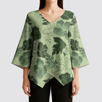 Vesuvian Green Aloha Hawaii Hibiscus Orchid Seamless Kimono Sleeve Blouse