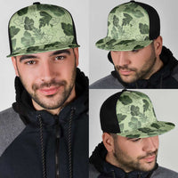 Vesuvian Green Aloha Hawaii Hibiscus Orchid Seamless Mesh Trucker Cap