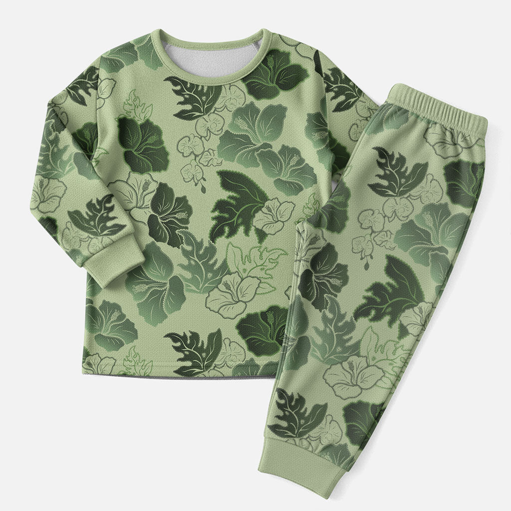Vesuvian Green Aloha Hawaii Hibiscus Orchid Seamless Christmas Pajama Set