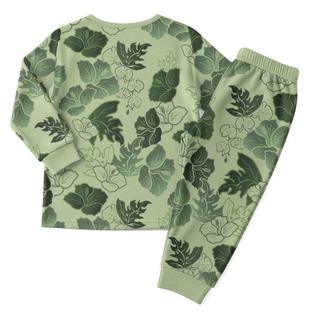 Vesuvian Green Aloha Hawaii Hibiscus Orchid Seamless Christmas Pajama Set