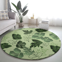 Vesuvian Green Aloha Hawaii Hibiscus Orchid Seamless Round Carpet
