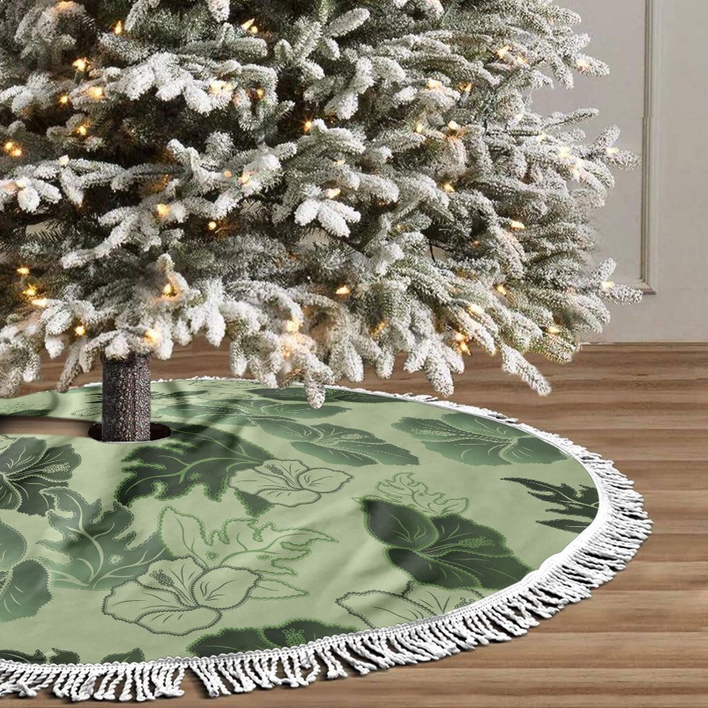 Vesuvian Green Aloha Hawaii Hibiscus Orchid Seamless Tree Skirt