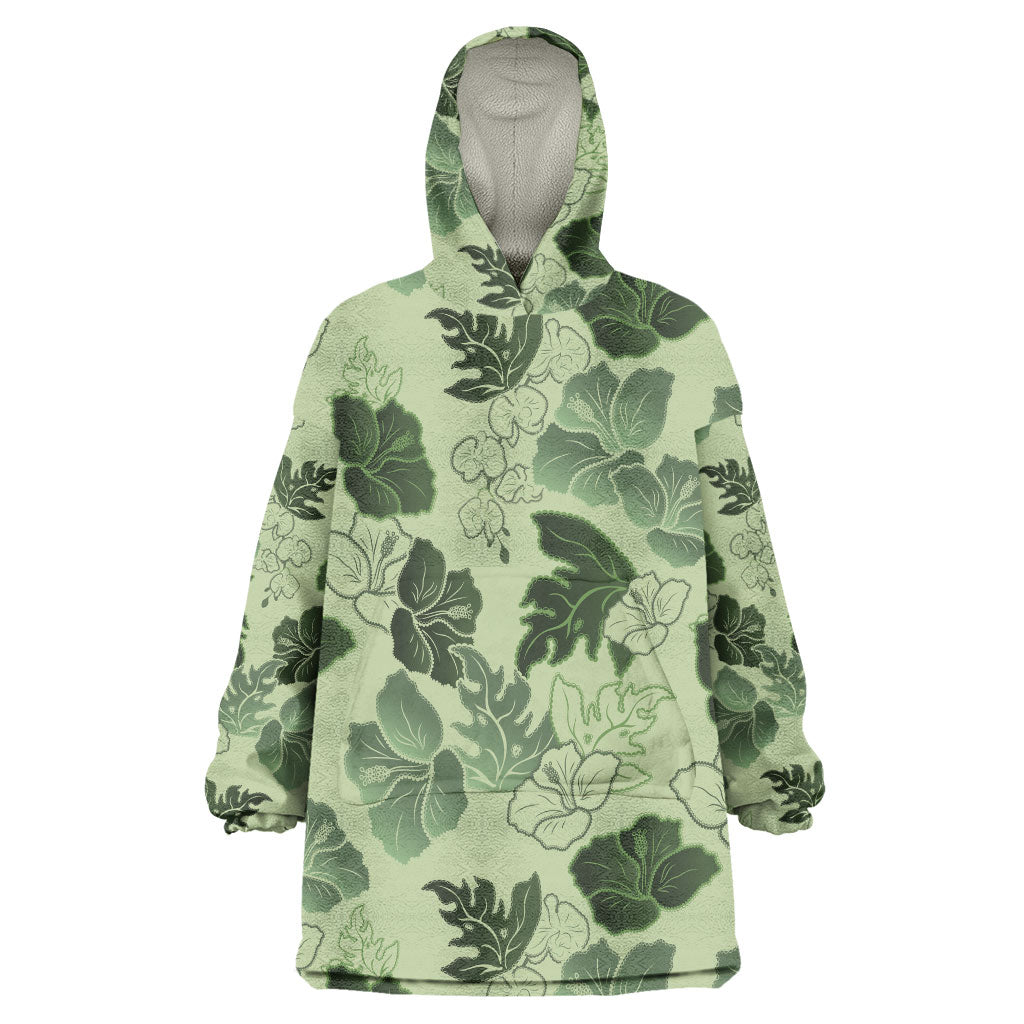 Vesuvian Green Aloha Hawaii Hibiscus Orchid Seamless Wearable Blanket Hoodie