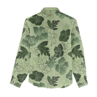 Vesuvian Green Aloha Hawaii Hibiscus Orchid Seamless Women Casual Shirt