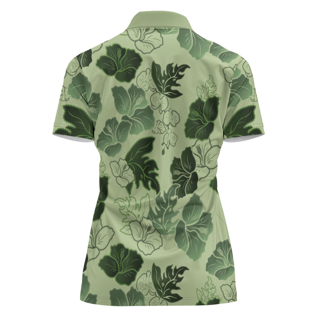 Vesuvian Green Aloha Hawaii Hibiscus Orchid Seamless Women Polo Shirt