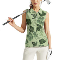 Vesuvian Green Aloha Hawaii Hibiscus Orchid Seamless Women Sleeveless Polo Shirt