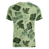Vesuvian Green Aloha Hawaii Hibiscus Orchid Seamless Women V-Neck T-Shirt
