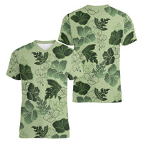 Vesuvian Green Aloha Hawaii Hibiscus Orchid Seamless Women V-Neck T-Shirt
