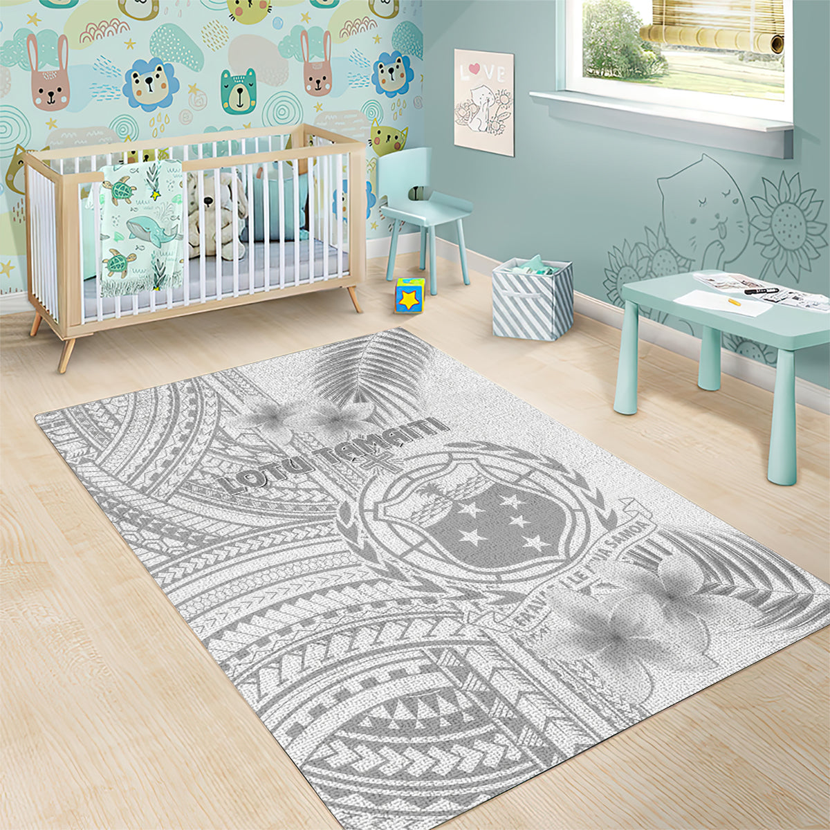 Samoa White Sunday Area Rug Manuia le Aso Sa o Tamaiti Polynesian Plumeria LT14 - Polynesian Pride
