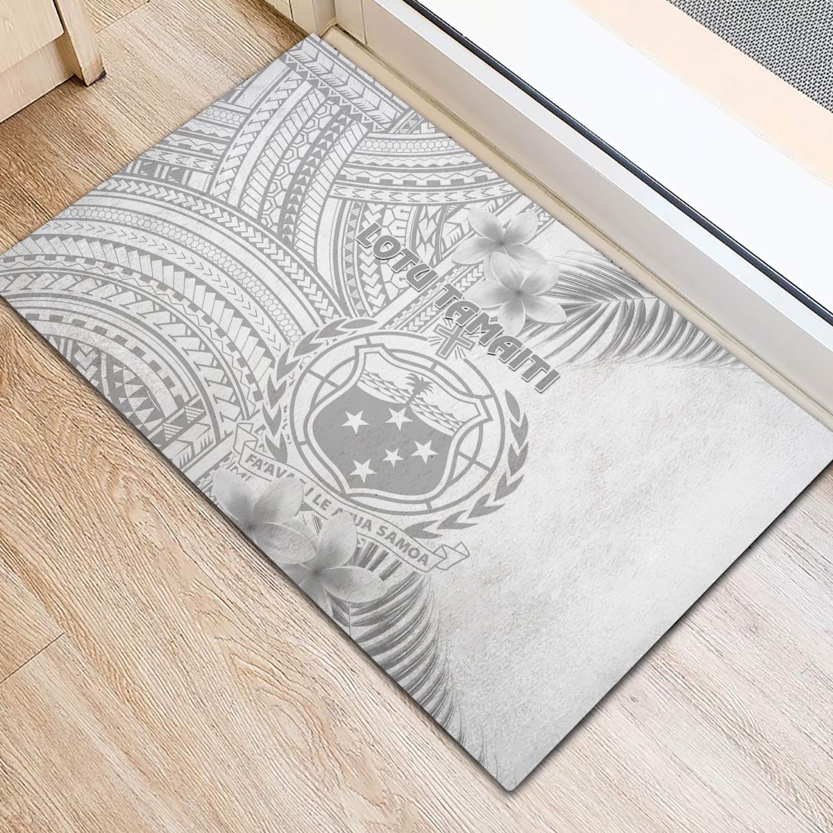 Samoa White Sunday Rubber Doormat Manuia le Aso Sa o Tamaiti Polynesian Plumeria LT14 - Polynesian Pride