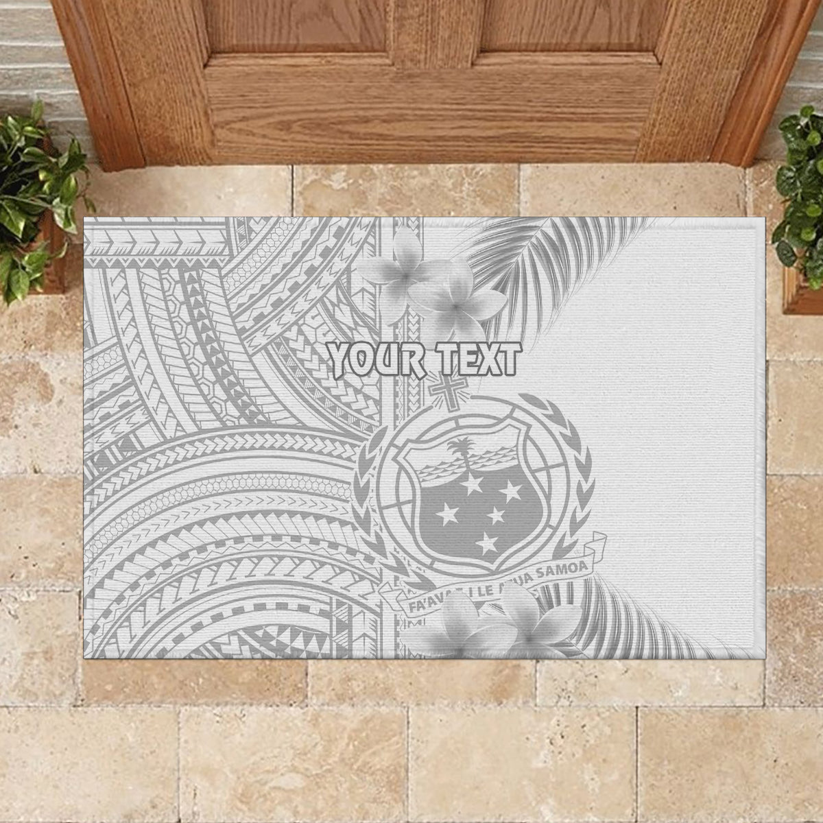 Personalised Samoa White Sunday Rubber Doormat Manuia le Aso Sa o Tamaiti Polynesian Plumeria LT14 - Polynesian Pride