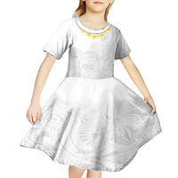 Samoa White Sunday Kid Short Sleeve Dress Lotu Tamaiti 2023 With Coat Of Arms LT14 - Polynesian Pride