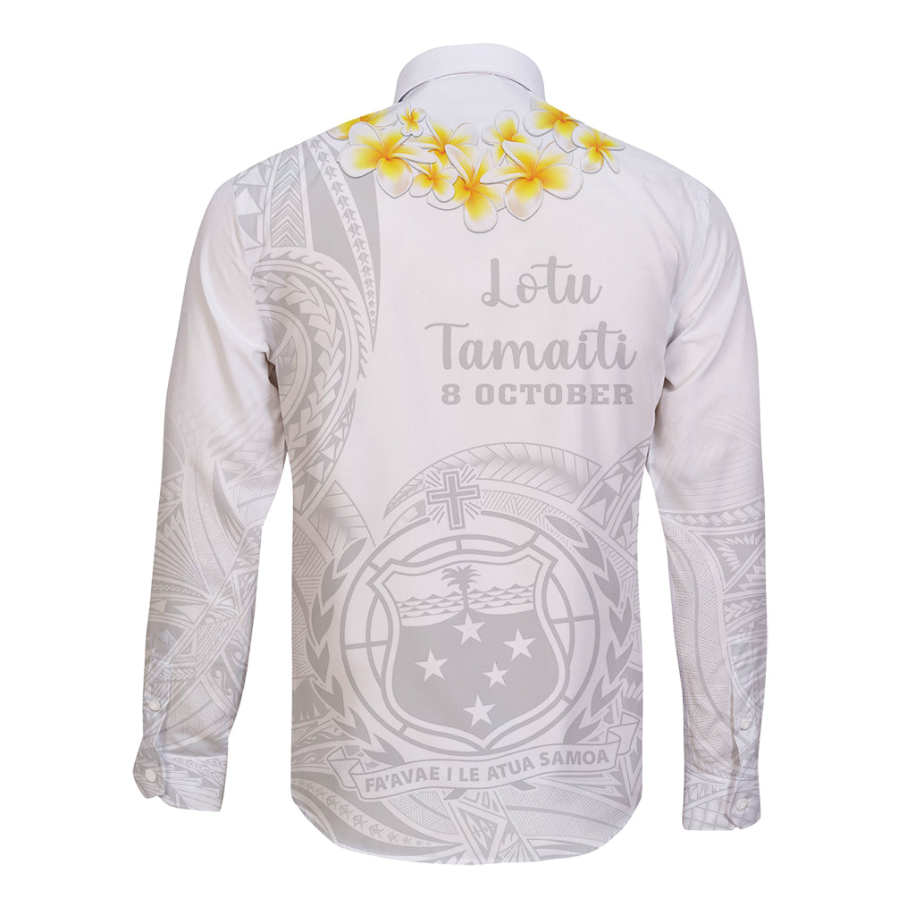 Samoa White Sunday Long Sleeve Button Shirt Lotu Tamaiti 2023 With Coat Of Arms LT14 - Polynesian Pride