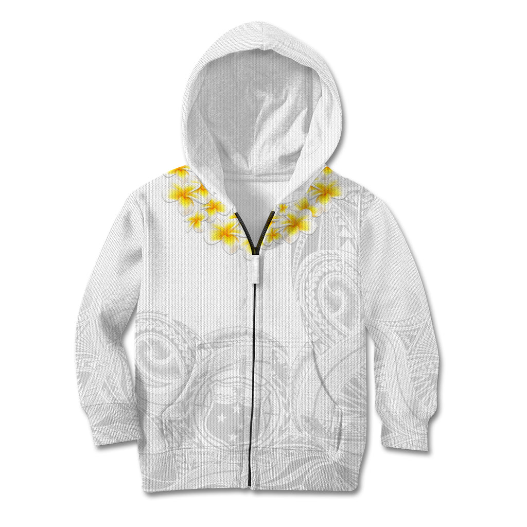 Personalised Samoa White Sunday Kid Hoodie Lotu Tamaiti 2023 With Coat Of Arms LT14 Zip Hoodie White - Polynesian Pride