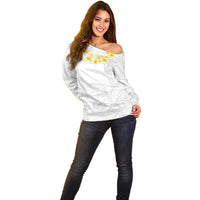 Personalised Samoa White Sunday Off Shoulder Sweater Lotu Tamaiti 2023 With Coat Of Arms LT14 - Polynesian Pride