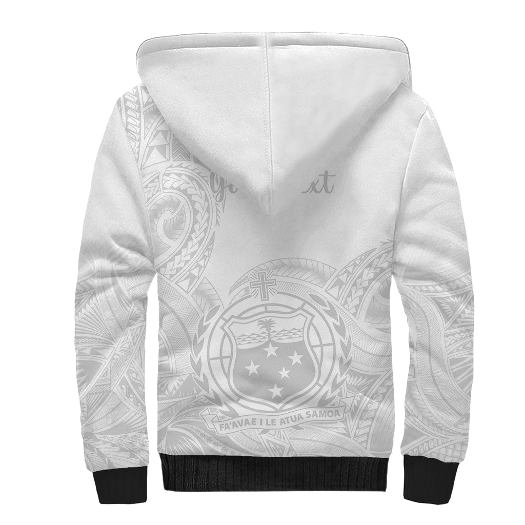 Personalised Samoa White Sunday Sherpa Hoodie Lotu Tamaiti 2023 With Coat Of Arms LT14 - Polynesian Pride