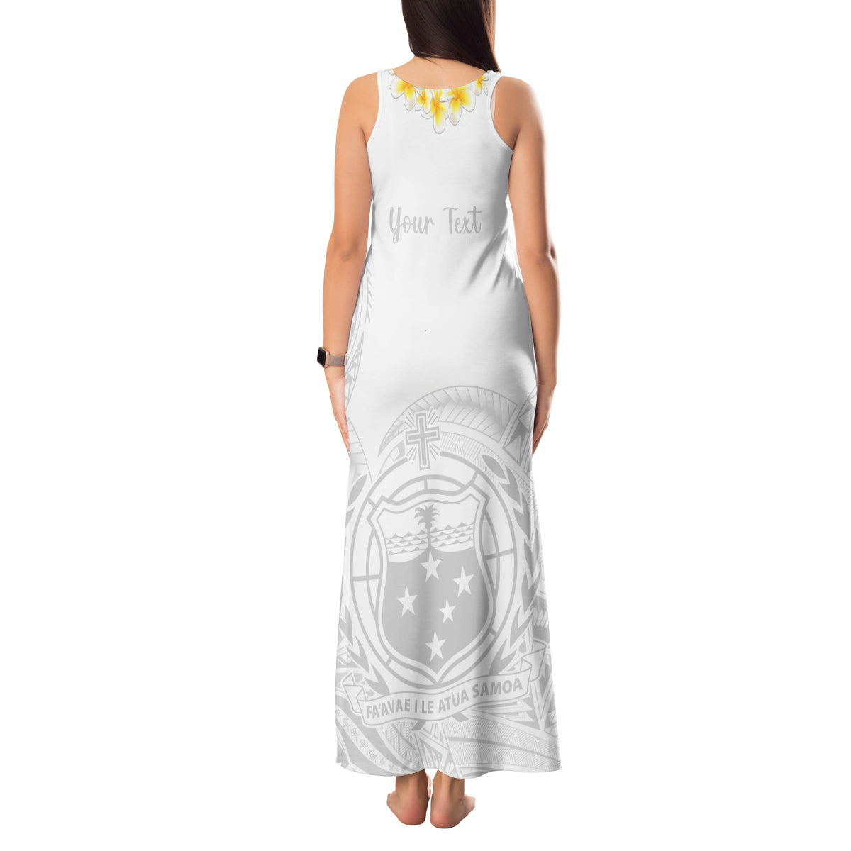 Personalised Samoa White Sunday Tank Maxi Dress Lotu Tamaiti 2023 With Coat Of Arms LT14 - Polynesian Pride