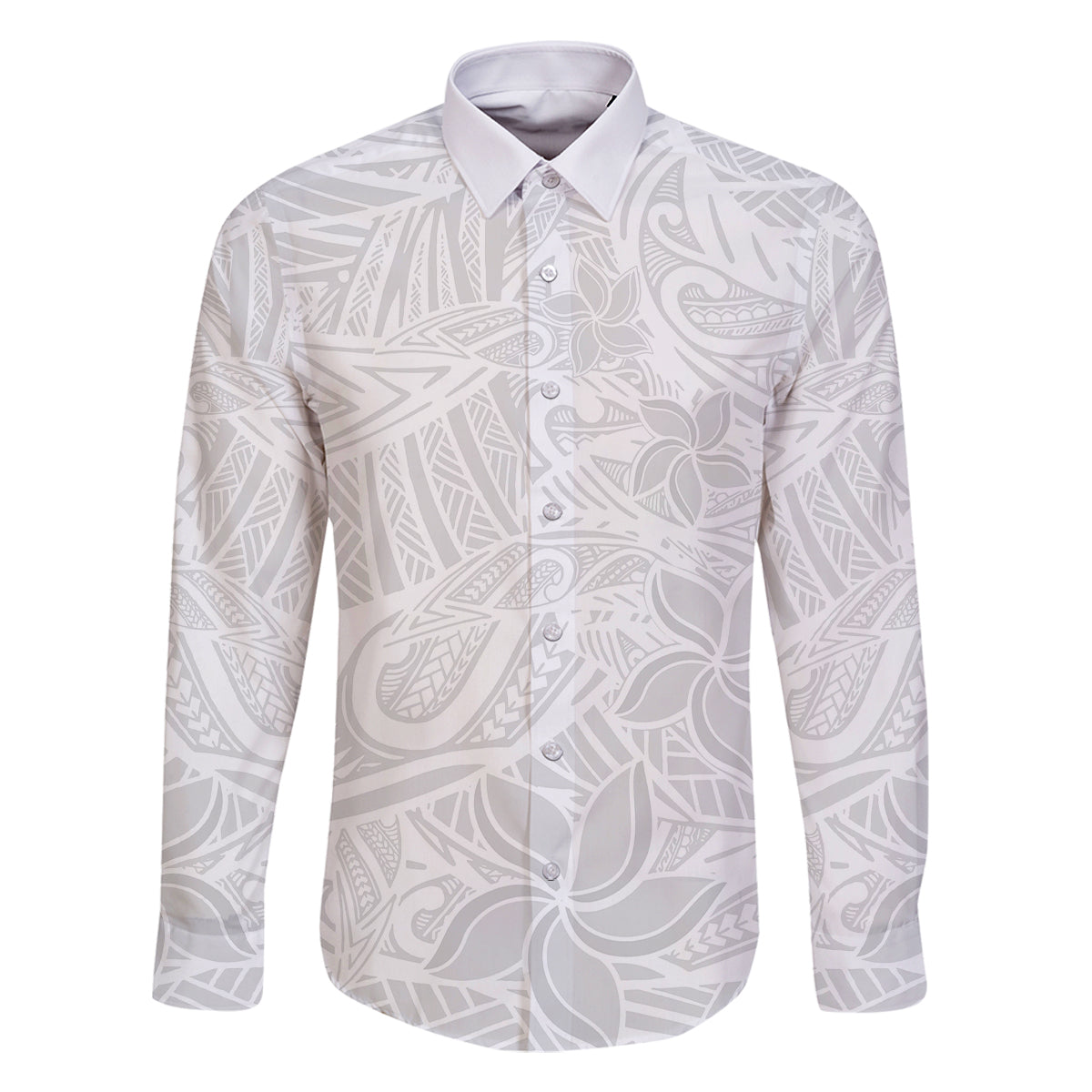 Polynesia White Sunday Family Matching Long Sleeve Bodycon Dress and Hawaiian Shirt Polynesian Pattern With Tropical Flowers LT14 Dad's Shirt - Long Sleeve White - Polynesian Pride