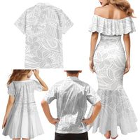 Polynesia White Sunday Family Matching Mermaid Dress and Hawaiian Shirt Polynesian Pattern With Tropical Flowers LT14 - Polynesian Pride