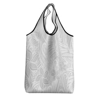 Polynesia White Sunday Grocery Bag Polynesian Pattern With Tropical Flowers