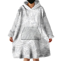 Polynesia White Sunday Wearable Blanket Hoodie Polynesian Pattern With Tropical Flowers LT14 - Polynesian Pride