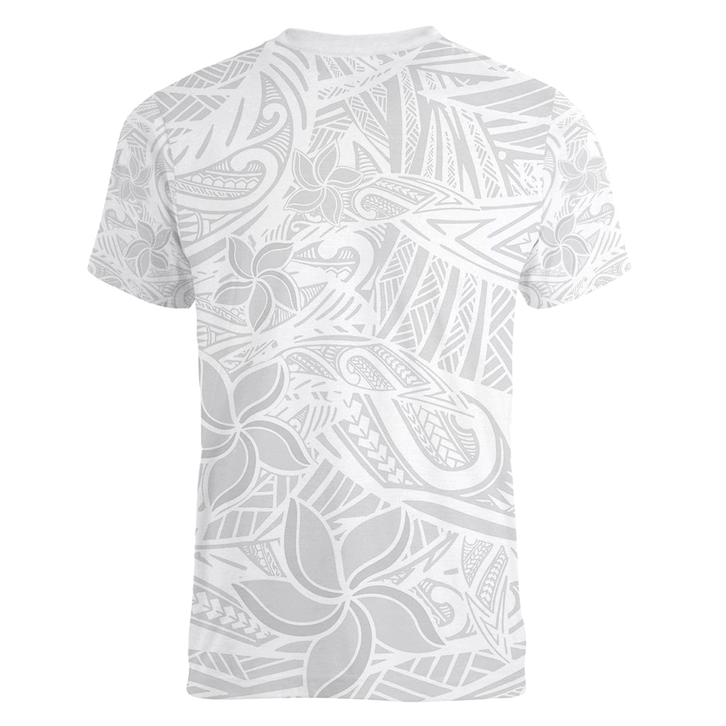 Polynesia White Sunday Women V Neck T Shirt Polynesian Pattern With Tropical Flowers LT14 - Polynesian Pride