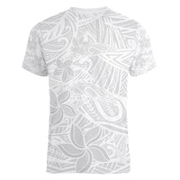 Polynesia White Sunday Women V Neck T Shirt Polynesian Pattern With Tropical Flowers LT14 - Polynesian Pride