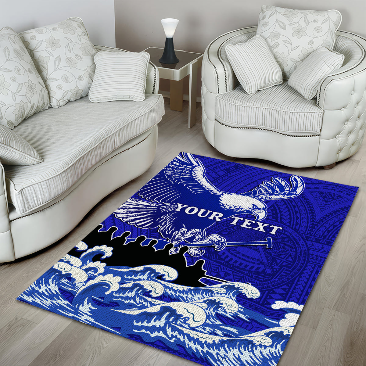 Personalised American Samoa Fautasi Race Area Rug Eagle With Polynesian Pattern LT14 - Polynesian Pride