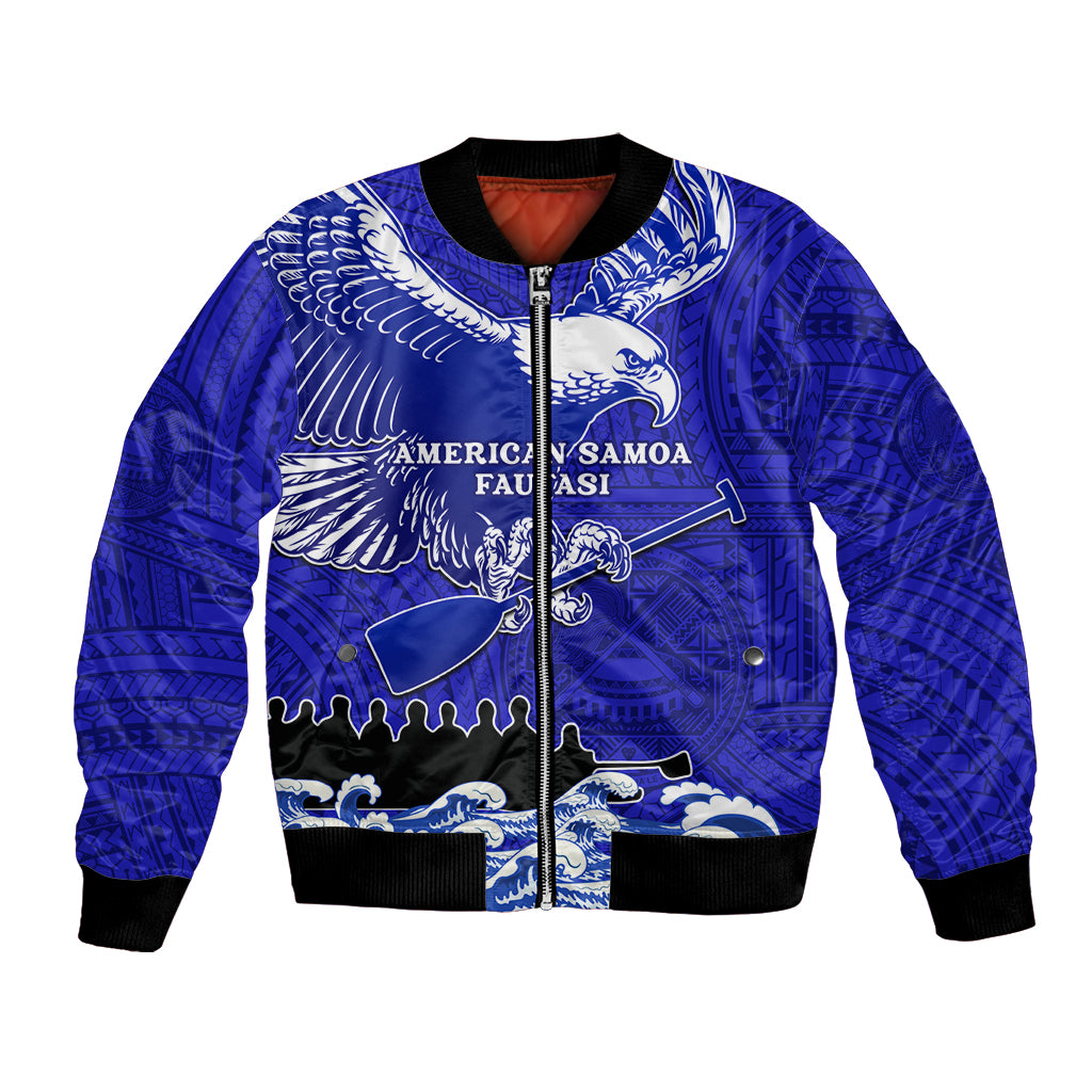 Personalised American Samoa Fautasi Race Bomber Jacket Eagle With Polynesian Pattern LT14 Unisex Blue - Polynesian Pride