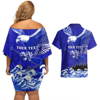 Personalised American Samoa Fautasi Race Couples Matching Off Shoulder Short Dress and Hawaiian Shirt Eagle With Polynesian Pattern LT14 - Polynesian Pride