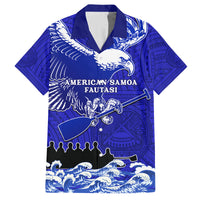 Personalised American Samoa Fautasi Race Family Matching Off Shoulder Long Sleeve Dress and Hawaiian Shirt Eagle With Polynesian Pattern LT14 Dad's Shirt - Short Sleeve Blue - Polynesian Pride