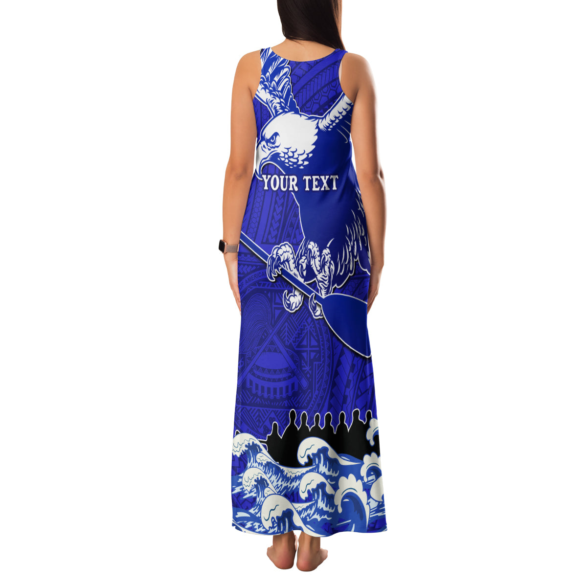Personalised American Samoa Fautasi Race Family Matching Tank Maxi Dress and Hawaiian Shirt Eagle With Polynesian Pattern LT14 - Polynesian Pride