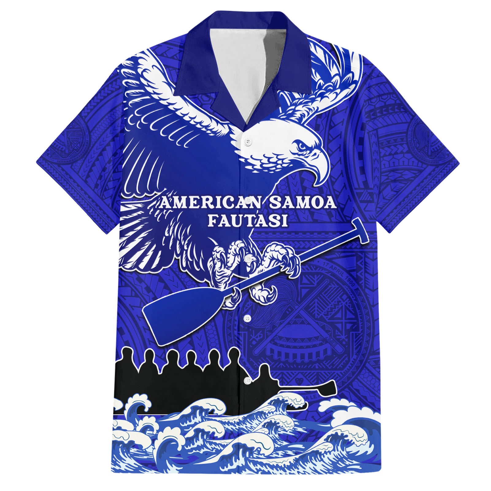 Personalised American Samoa Fautasi Race Hawaiian Shirt Eagle With Polynesian Pattern LT14 Blue - Polynesian Pride