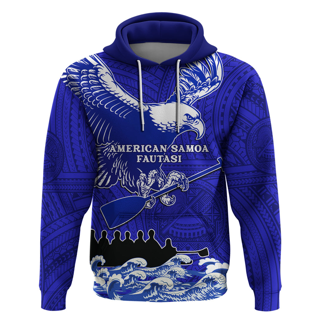 Personalised American Samoa Fautasi Race Hoodie Eagle With Polynesian Pattern LT14 Blue - Polynesian Pride