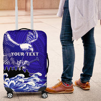 Personalised American Samoa Fautasi Race Luggage Cover Eagle With Polynesian Pattern LT14 Blue - Polynesian Pride