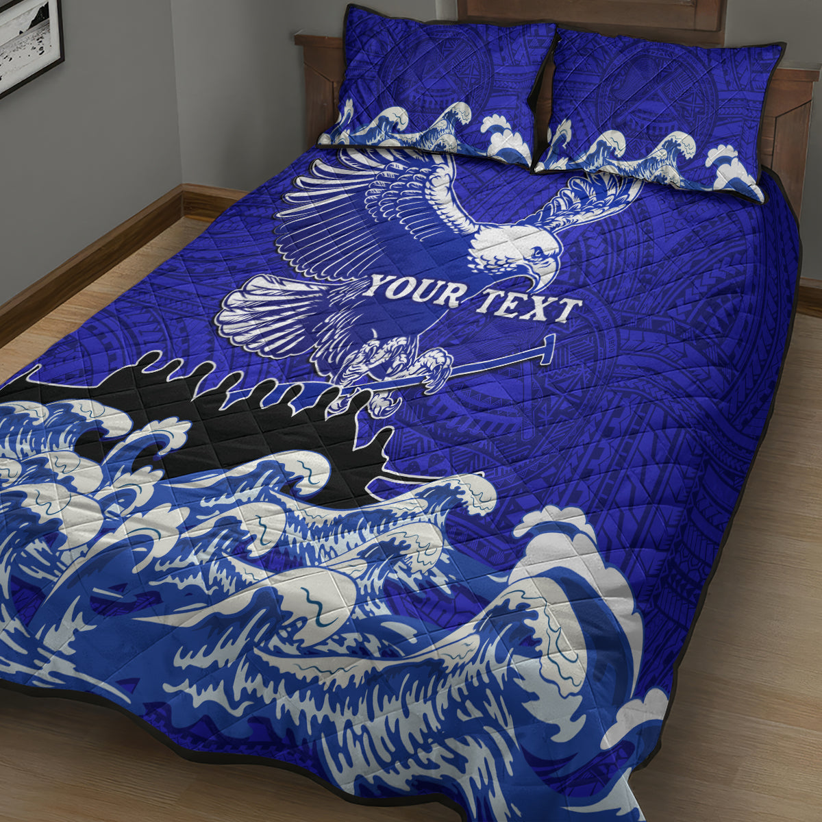 Personalised American Samoa Fautasi Race Quilt Bed Set Eagle With Polynesian Pattern LT14 - Polynesian Pride