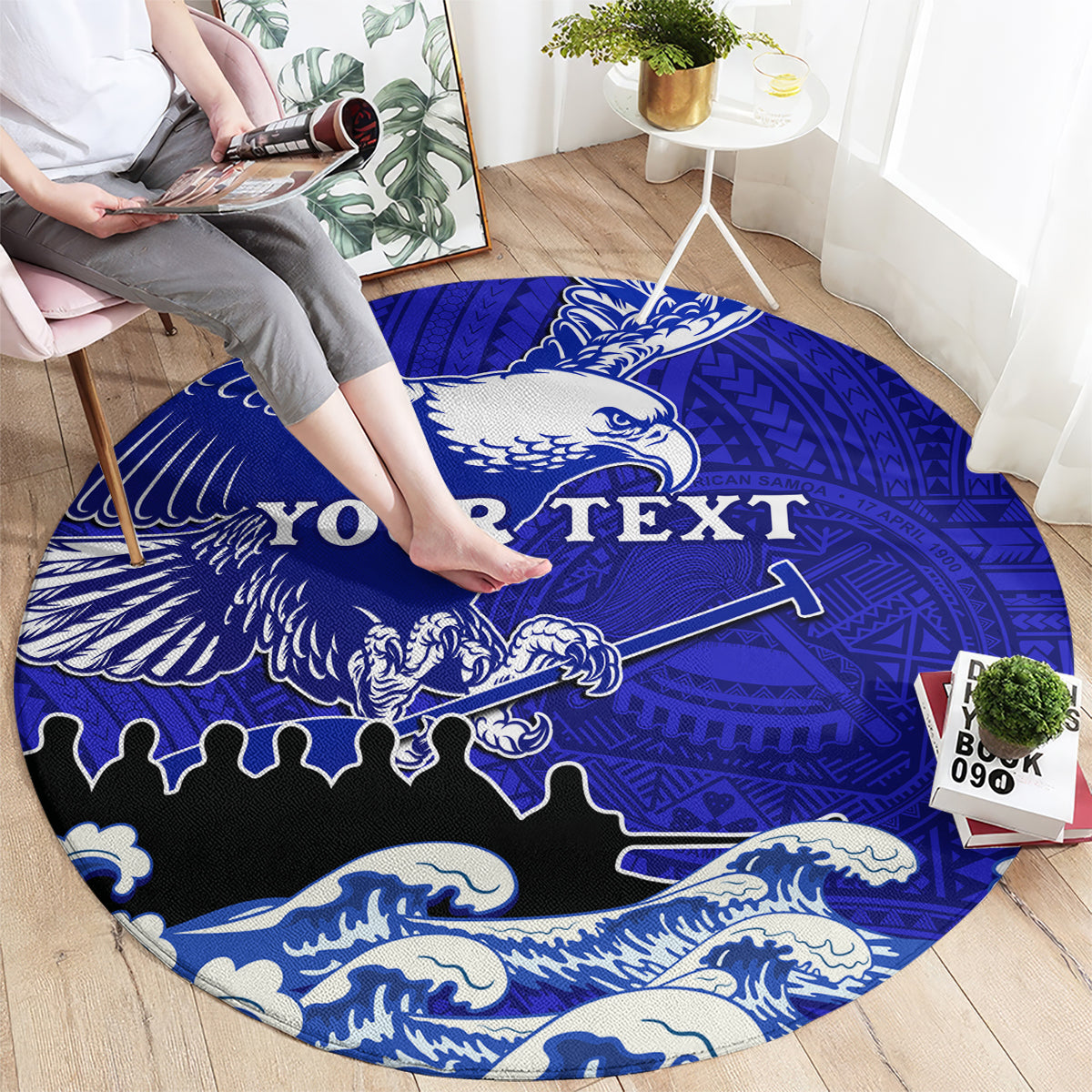 Personalised American Samoa Fautasi Race Round Carpet Eagle With Polynesian Pattern LT14 - Polynesian Pride