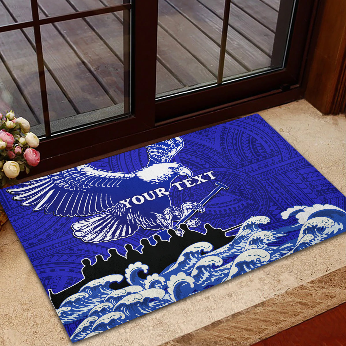 Personalised American Samoa Fautasi Race Rubber Doormat Eagle With Polynesian Pattern LT14 - Polynesian Pride