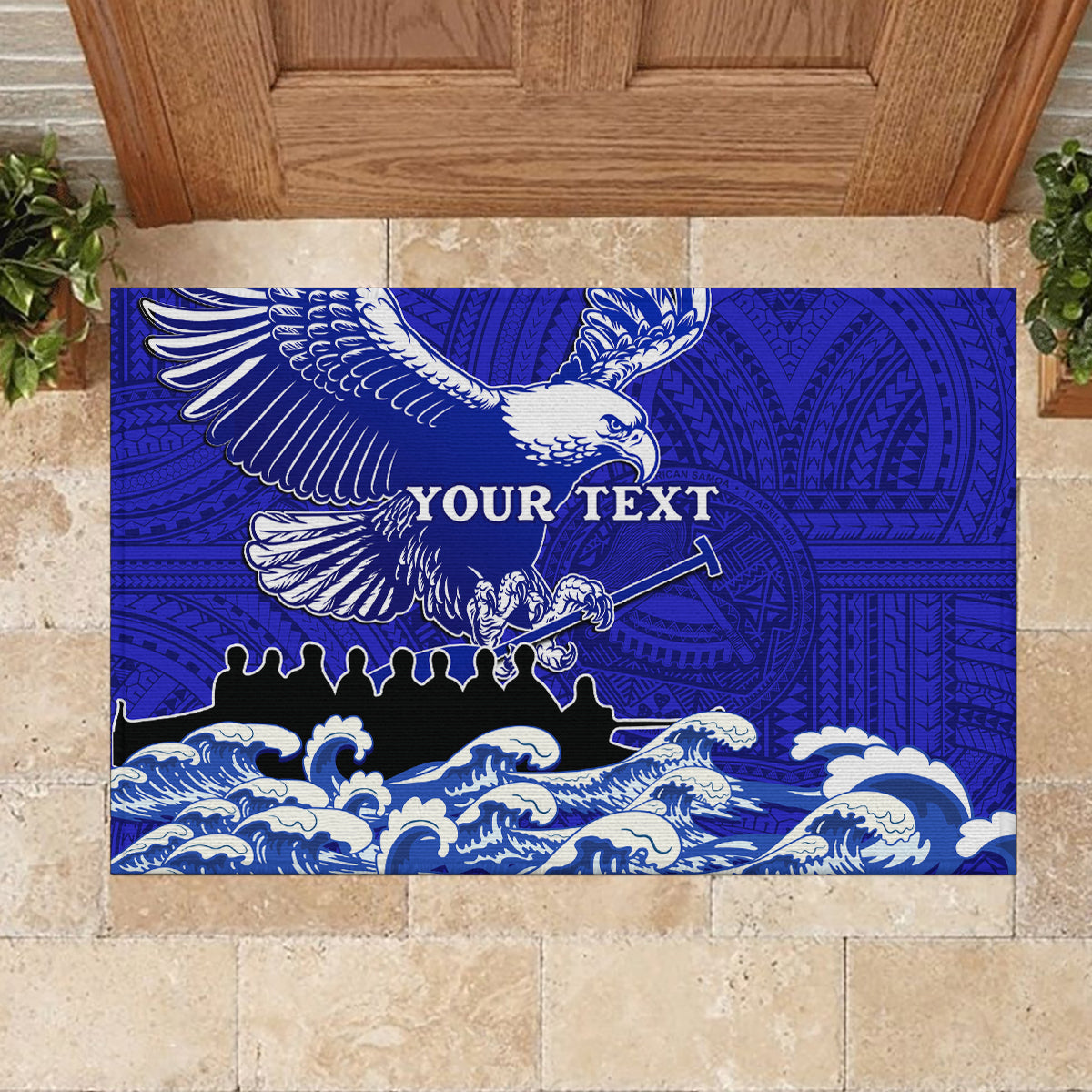 Personalised American Samoa Fautasi Race Rubber Doormat Eagle With Polynesian Pattern LT14 - Polynesian Pride
