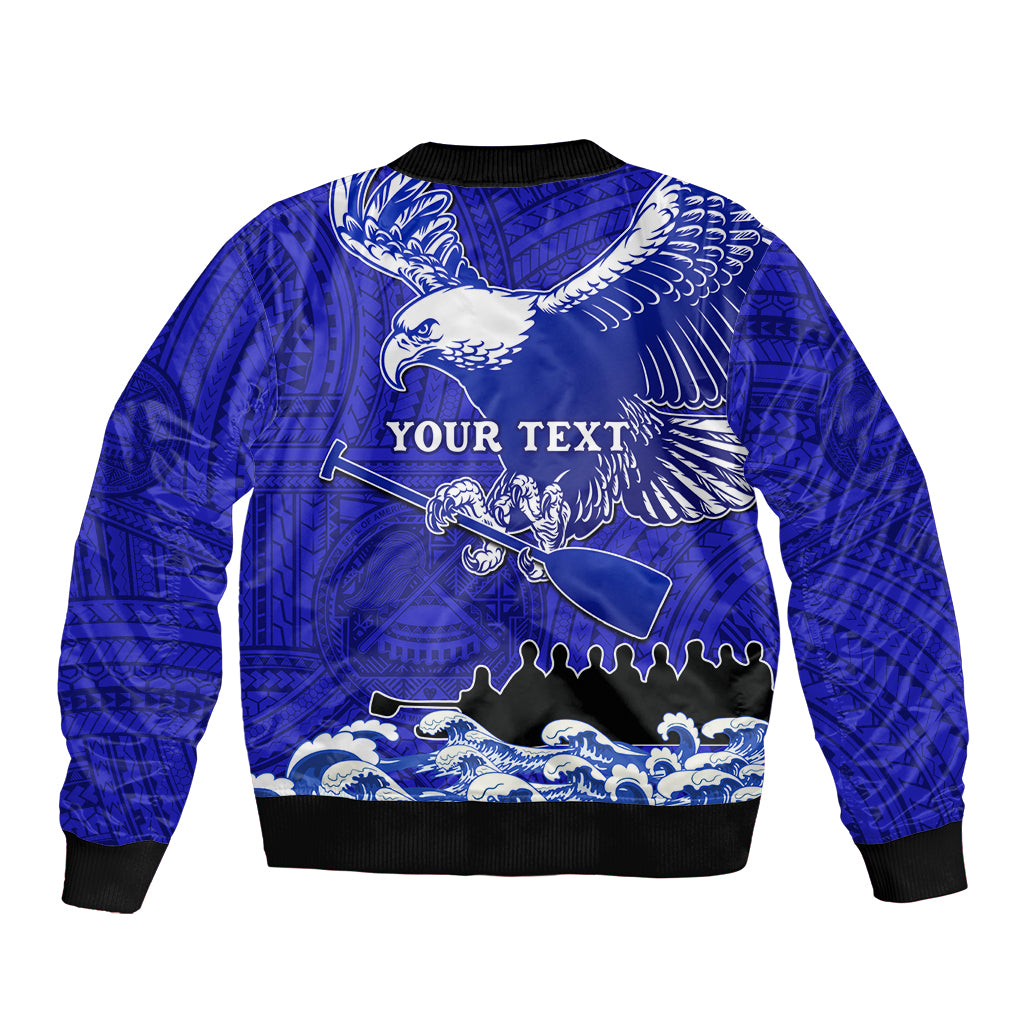 Personalised American Samoa Fautasi Race Sleeve Zip Bomber Jacket Eagle With Polynesian Pattern LT14 - Polynesian Pride