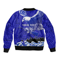 Personalised American Samoa Fautasi Race Sleeve Zip Bomber Jacket Eagle With Polynesian Pattern LT14 - Polynesian Pride