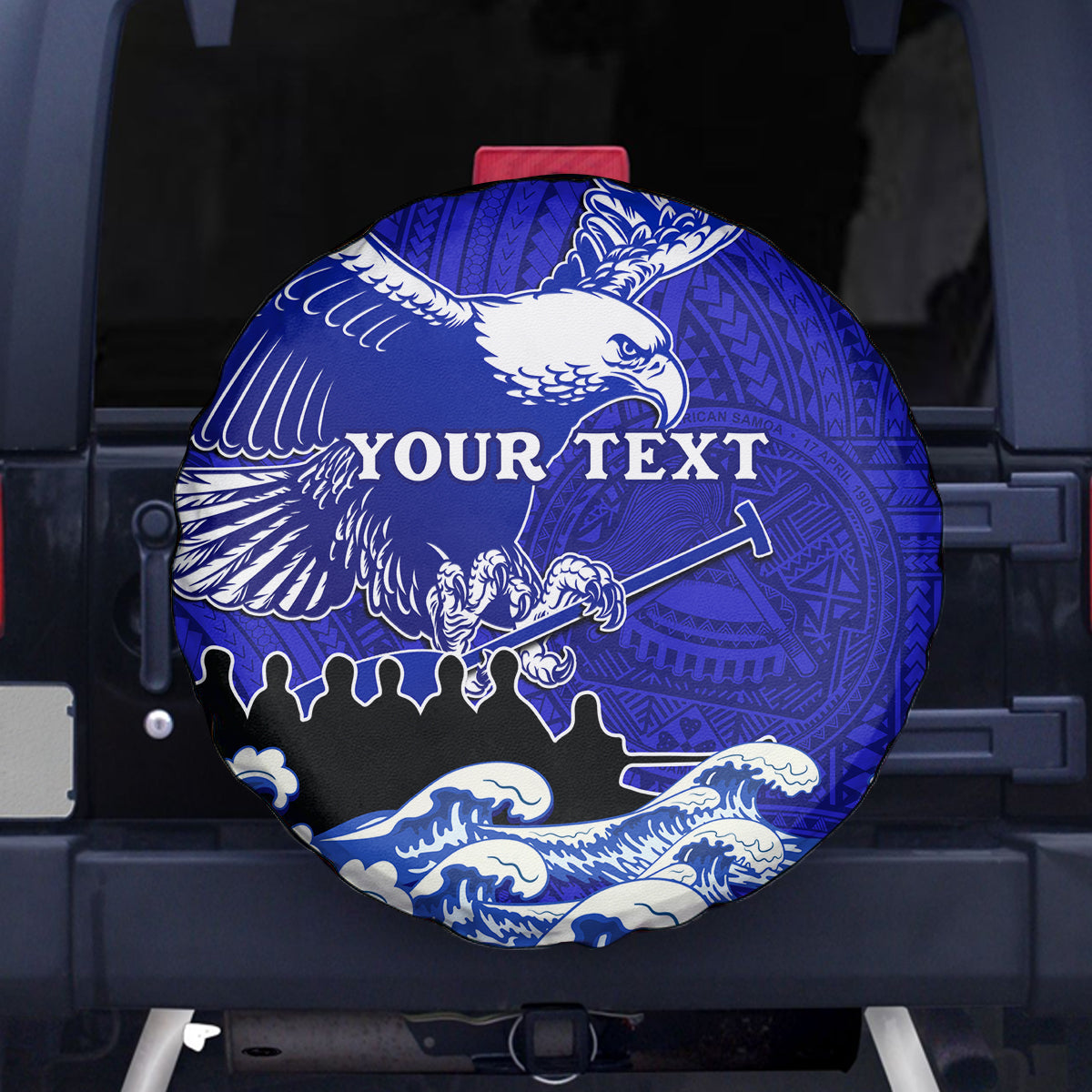 Personalised American Samoa Fautasi Race Spare Tire Cover Eagle With Polynesian Pattern LT14 - Polynesian Pride