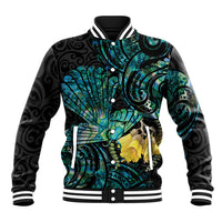 New Zealand Fantail Bird Baseball Jacket Maori Piwakawaka Kowhai - Paua Shell Pattern