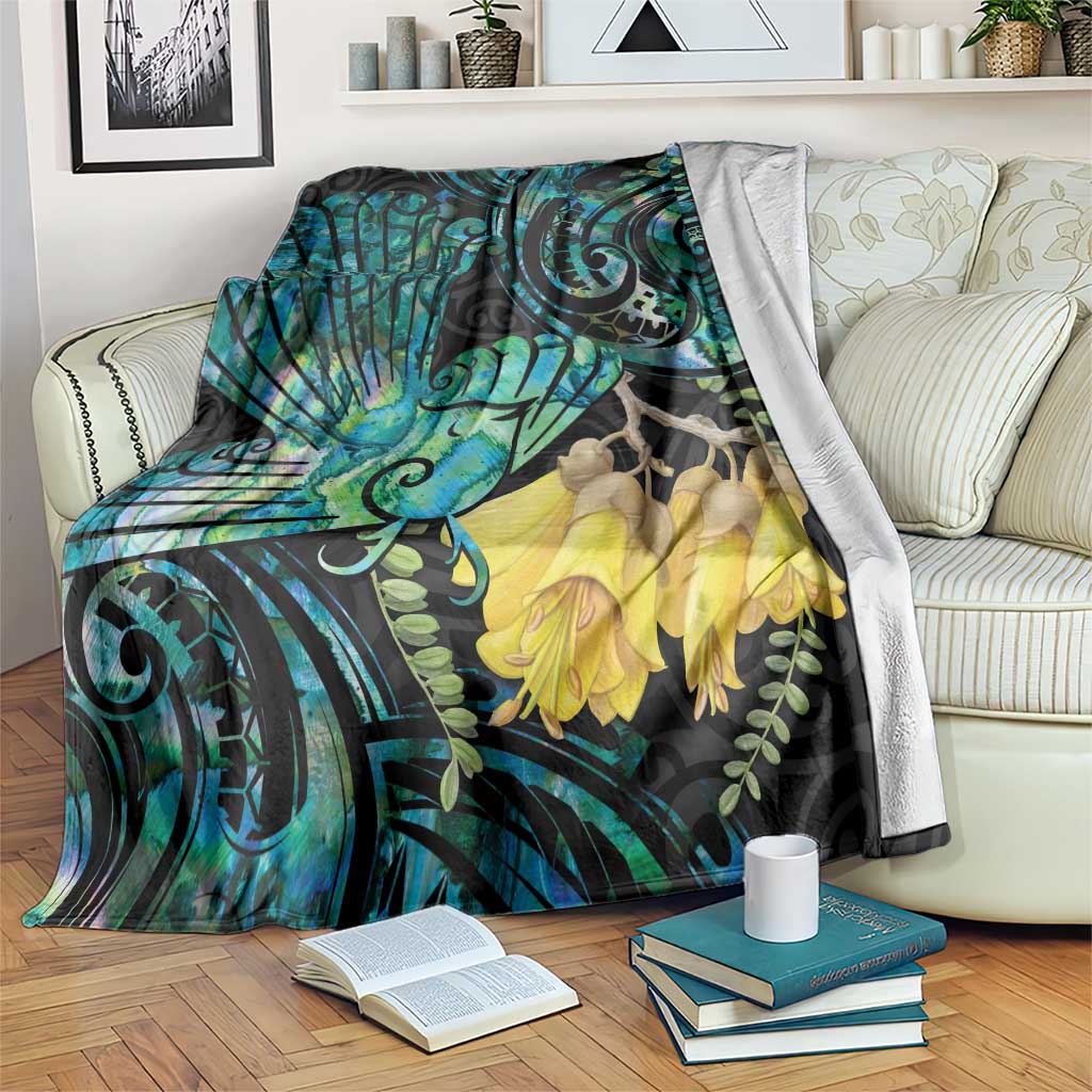 New Zealand Fantail Bird Blanket Maori Piwakawaka Kowhai - Paua Shell Pattern