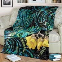 New Zealand Fantail Bird Blanket Maori Piwakawaka Kowhai - Paua Shell Pattern