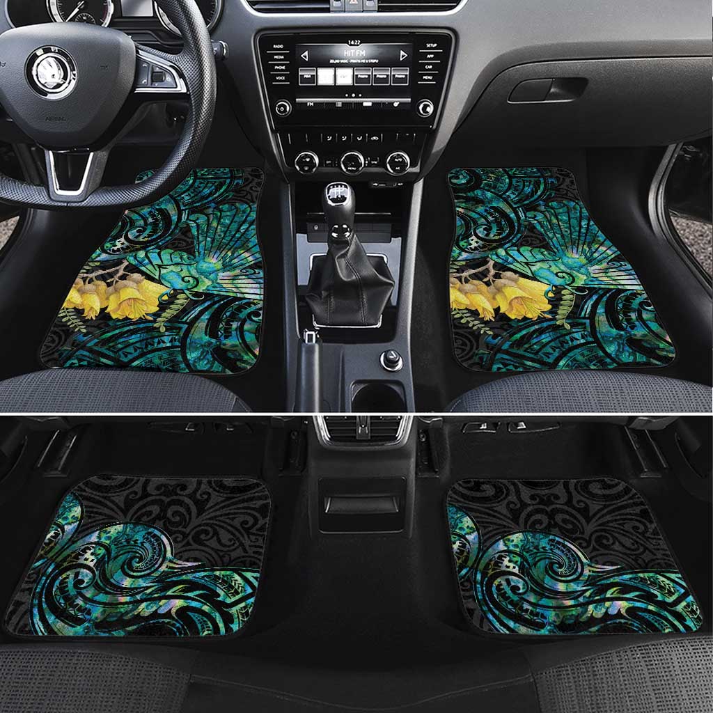 New Zealand Fantail Bird Car Mats Maori Piwakawaka Kowhai - Paua Shell Pattern