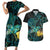 New Zealand Fantail Bird Couples Matching Short Sleeve Bodycon Dress and Hawaiian Shirt Maori Piwakawaka Kowhai - Paua Shell Pattern