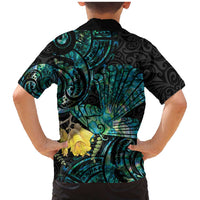 New Zealand Fantail Bird Family Matching Mermaid Dress and Hawaiian Shirt Maori Piwakawaka Kowhai - Paua Shell Pattern LT14 - Polynesian Pride