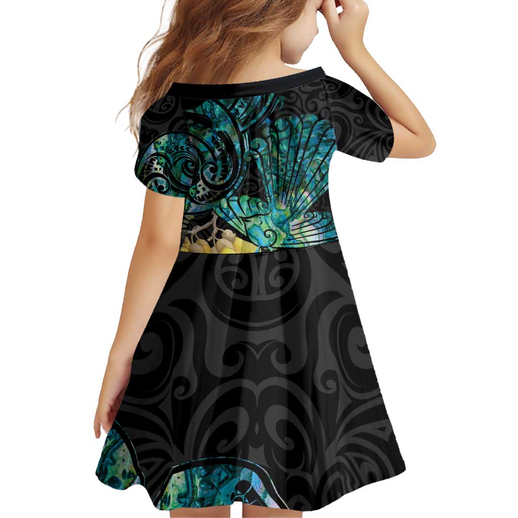 New Zealand Fantail Bird Family Matching Puletasi and Hawaiian Shirt Maori Piwakawaka Kowhai - Paua Shell Pattern LT14 - Polynesian Pride